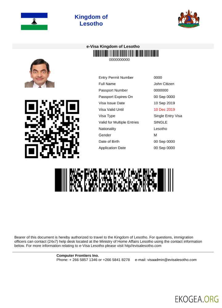 Visa électronique du Lesotho en modèle Word et PDF